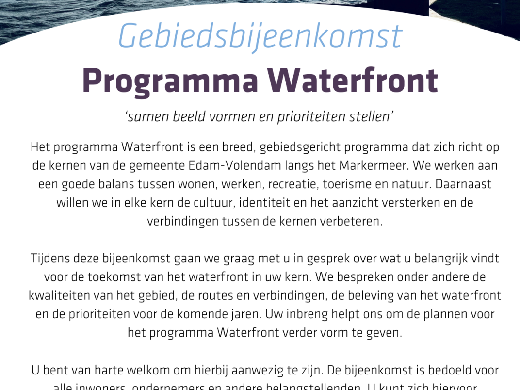Uitnodiging Gebiedsbijeenkomst Edam